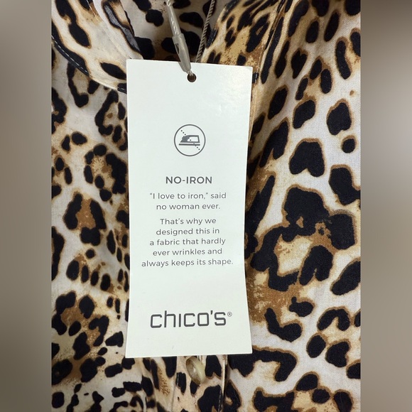 Chico’s No-Iron Cotton-Blend Cheetah-Print Pullover Button Front Top Sz 2 (L/12) - Picture 8 of 10